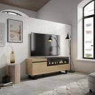 Mueble TV, 150x35x57, Roble, Chimenea eléctrica, Diseño industrial