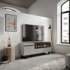 Mueble TV, 150x35x57, Cemento, Chimenea eléctrica, Diseño industrial