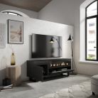 Mueble TV, 150x35x57, Negro, Chimenea eléctrica, Diseño industrial