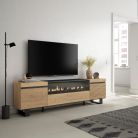 Mueble TV, 203x35x57, Roble Rayado, Chimenea eléctrica, Diseño industrial