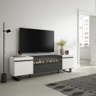 Mueble TV, 200x57x35, Blanco y Negro, Chimenea eléctrica LED, Tall, Industrial