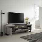 Mueble TV, 200x57x35cm, Cemento, Chimenea eléctrica LED, Tall, Industrial
