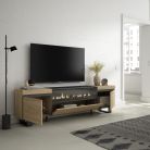 Mueble TV, 200x57x35, Roble, Chimenea eléctrica LED, Tall, Industrial