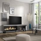 Mueble TV, 208x35x57, Cemento, Chimenea eléctrica XXL, Diseño industrial