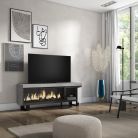 Mueble TV, 158x35x57, Cemento, Chimenea eléctrica XXL, Diseño industrial
