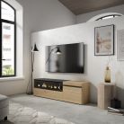 Mueble TV, 150x35x45, Roble, Chimenea eléctrica