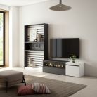 Muebles de Salón para TV, Blanco y negro , Chimenea eléctrica