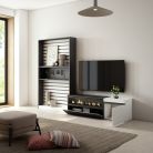 Muebles de Salón para TV, Blanco y negro , Chimenea eléctrica